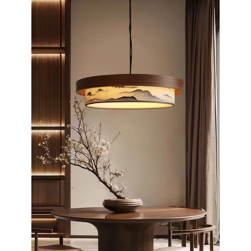 Lustre de sala de estar pintado em madeira com folhas de bambu para sala de estar e quarto