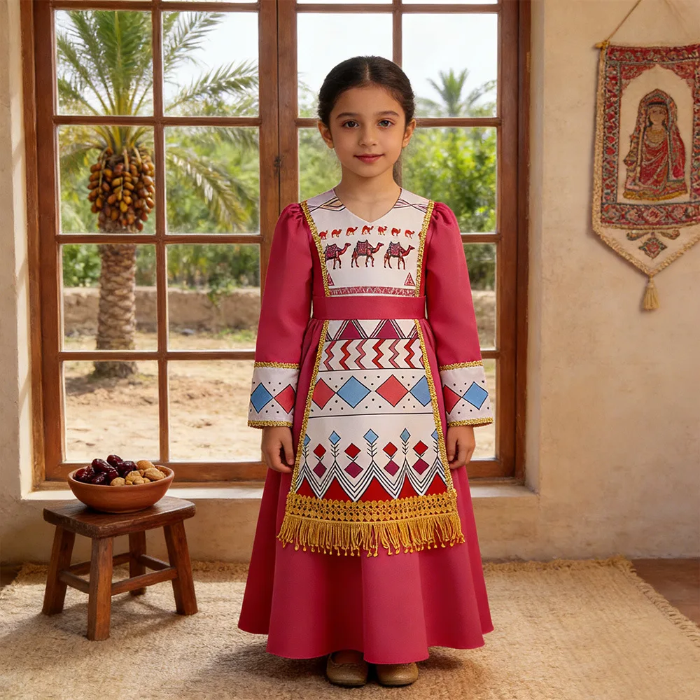 

Детское мусульманское платье-абайя для девочек, с длинным рукавом, для молитв, турецкий кафтан, арабская роба, Дубай, Марокко, для праздников Ид и Рамадана