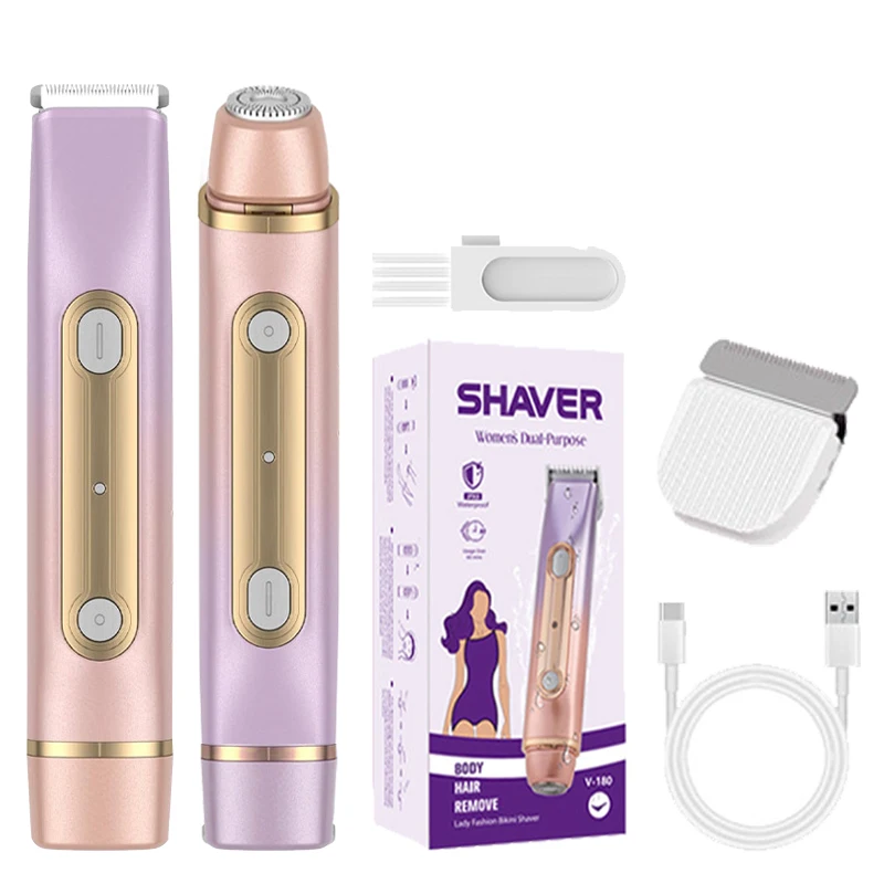 

Триммер для волос с двумя головками, бритва для бикини 2-в-1 с керамическими лезвиями, женская электрическая бритва, безболезненное средство для удаления волос, триммер для тела