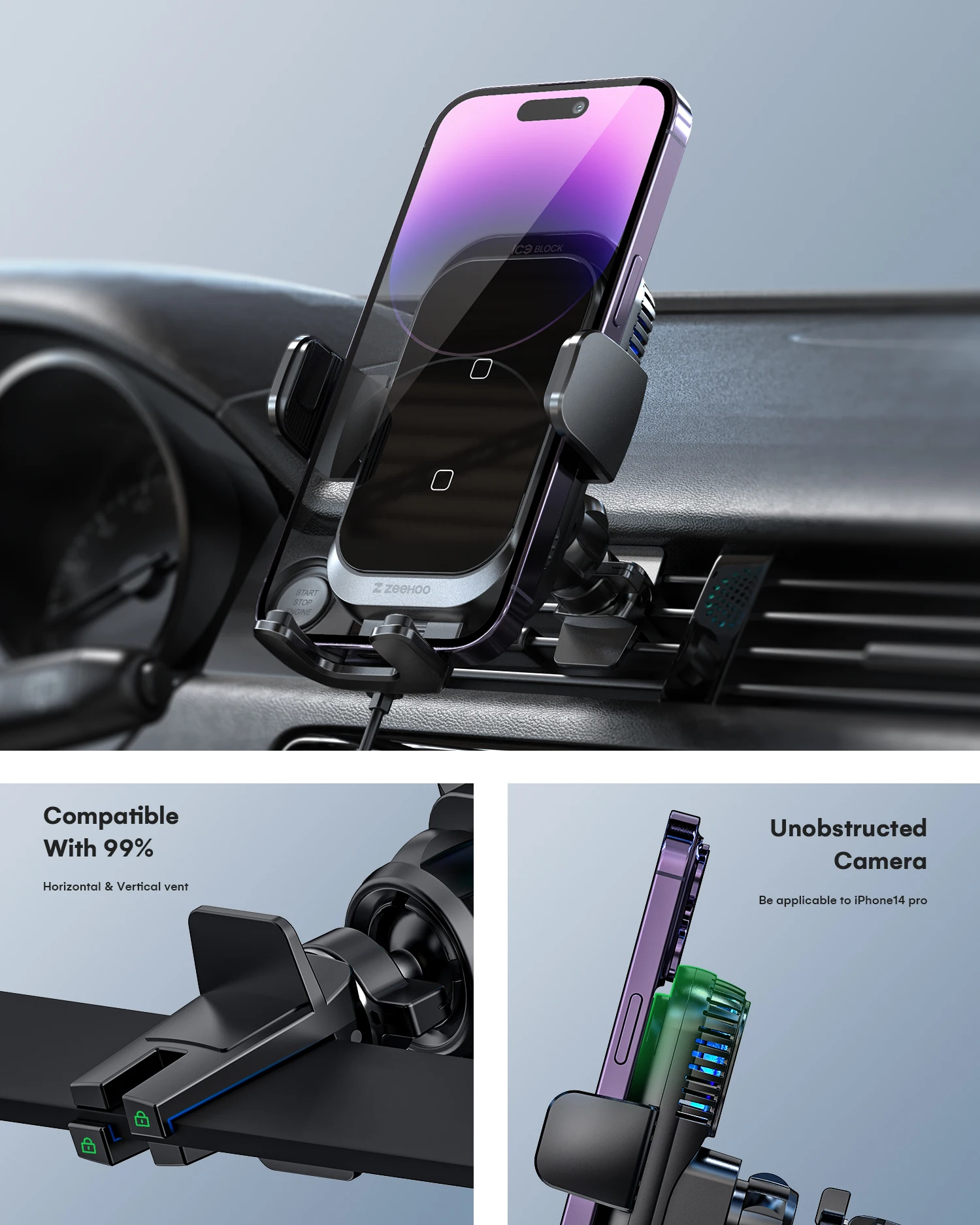 ZeeHoo 15W ICEBLOCK double bobine charge rapide support de téléphone à clipser automatique pour iPhone 15 14 13 12 11 Pro Max XR etc.