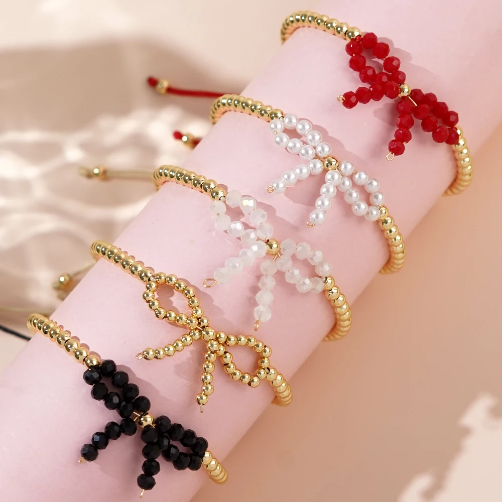 Go2boho 2024 New Summer Beach Shiny Braid Crystal Bow Copper Beads Bracelet For Women Exquisite Jewelry Women's Brithday Gift