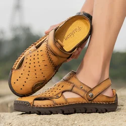2024 Handmade Leather Men Shoes Summer New Large Size Men's Sandals Men Sandals Fashion Sandals Slippers Big Size 38-48