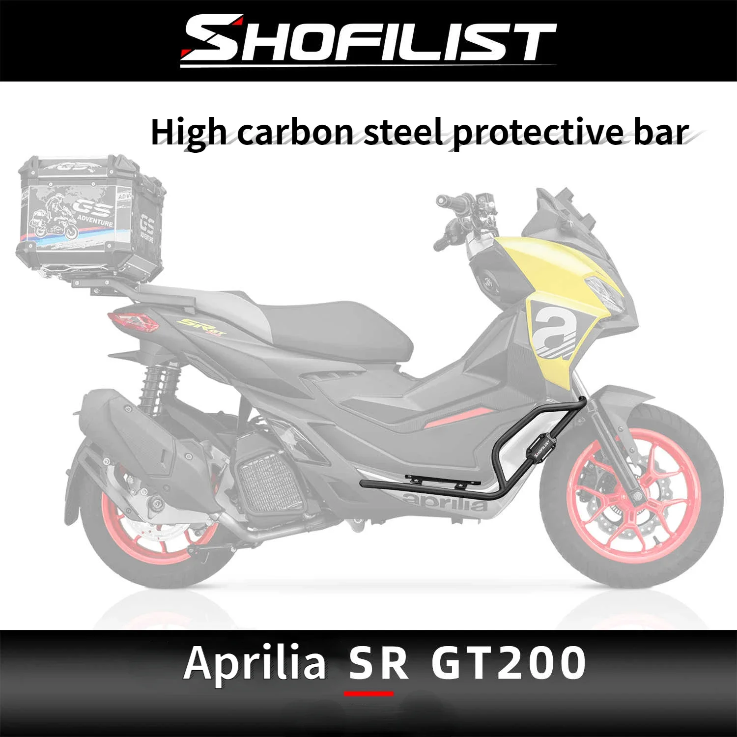 For Aprilia SR GT200 High Carbon Steel Bumper Reinforced Support and Anti Fall Bar Scooter Bumper Modified Lower Bar