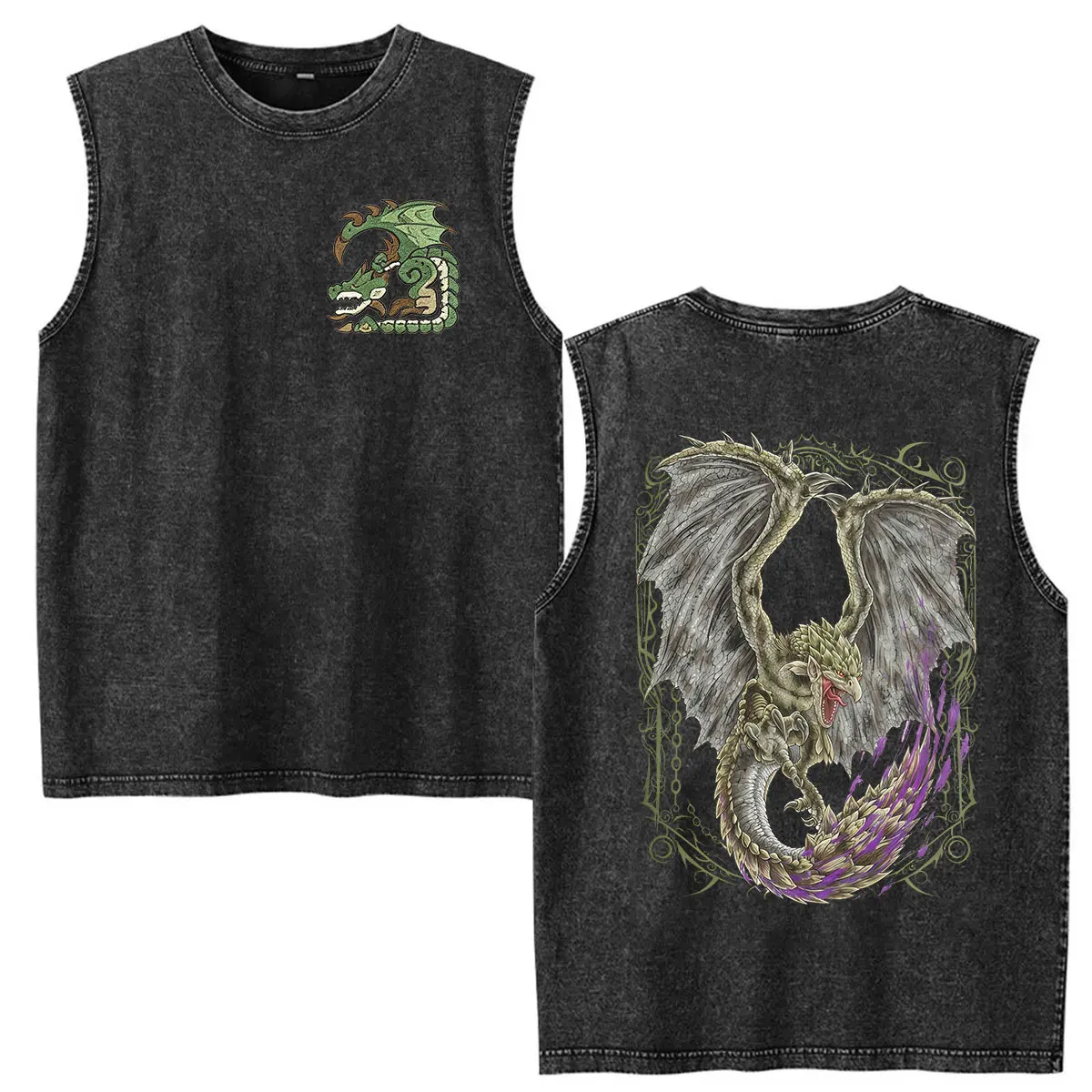Game Monster Hunter Vintage Washed Vest T Shirts Rathian The Poisonous Queen Print Graphic T-shirt Men Women Short Sleeve Tshirt