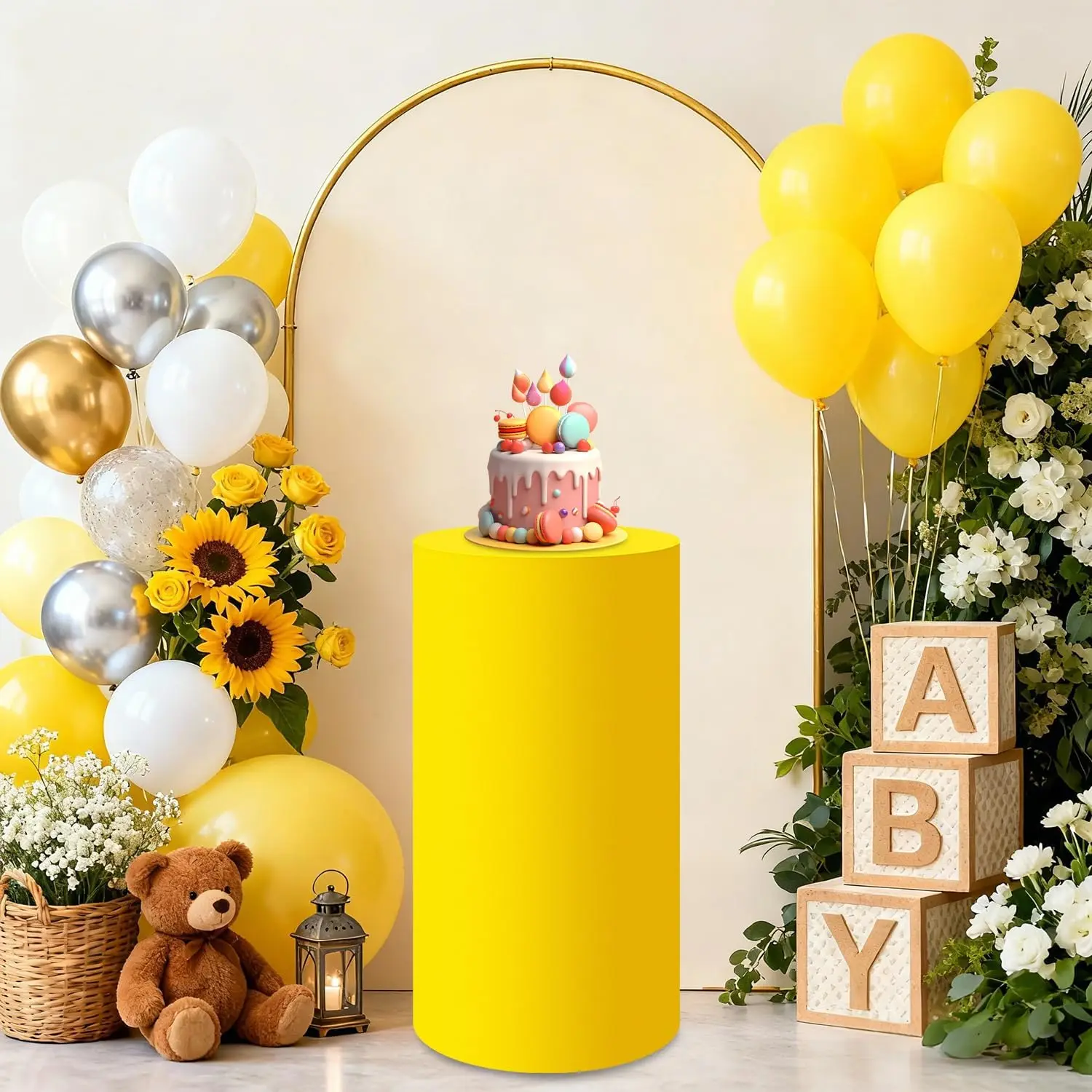 

Yeele 1/3/5 шт. Желтые чехлы для цилиндрических подставок-пьедесталов для декора вечеринок, свадеб или дней рождения, фон для детских торжеств и фотозон