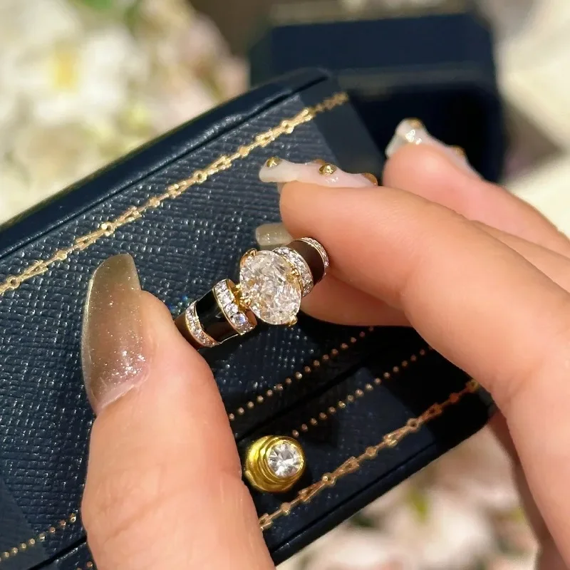 Exquisite Black Agate Vinatge Style Fine Jewelry Luxury Daily rings Couple Style Stacked Ring Engagement Wedding Opening