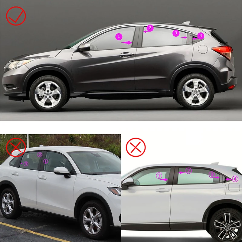 8pcs Glossy Black Window Door Column B C Pillar Post Cover Trim For Honda HRV 2015 2016 2017 2018 2019-2021 Decoration Stickers