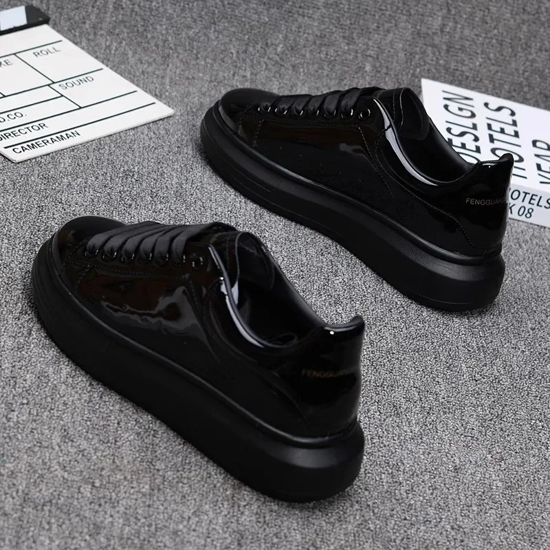 2025 Lacquered White Casual Shoes for Men Women Patent Leather Sneakers Thick Sole Skateboard Outdoor Tennis Walking Wear view 3