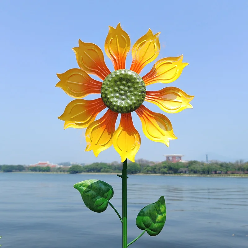 

Sunflower Iron Windmill Spinner for Garden Large Outdoor Yard Decor Retro Wind Powered Flower Stake Landscape Ornament for Patio