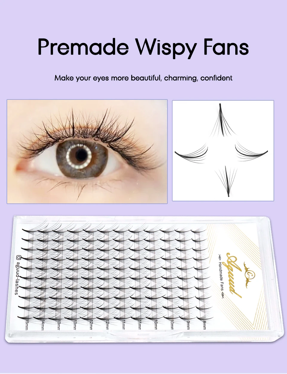 Aguud 3D 5D 7D 9D Wispy Prefabrik Fan Spike Promade Wimpernverlängerung Spitze Basis Hybrid Fan Lash C D Curl Effect Wispy Lash – Detail 5