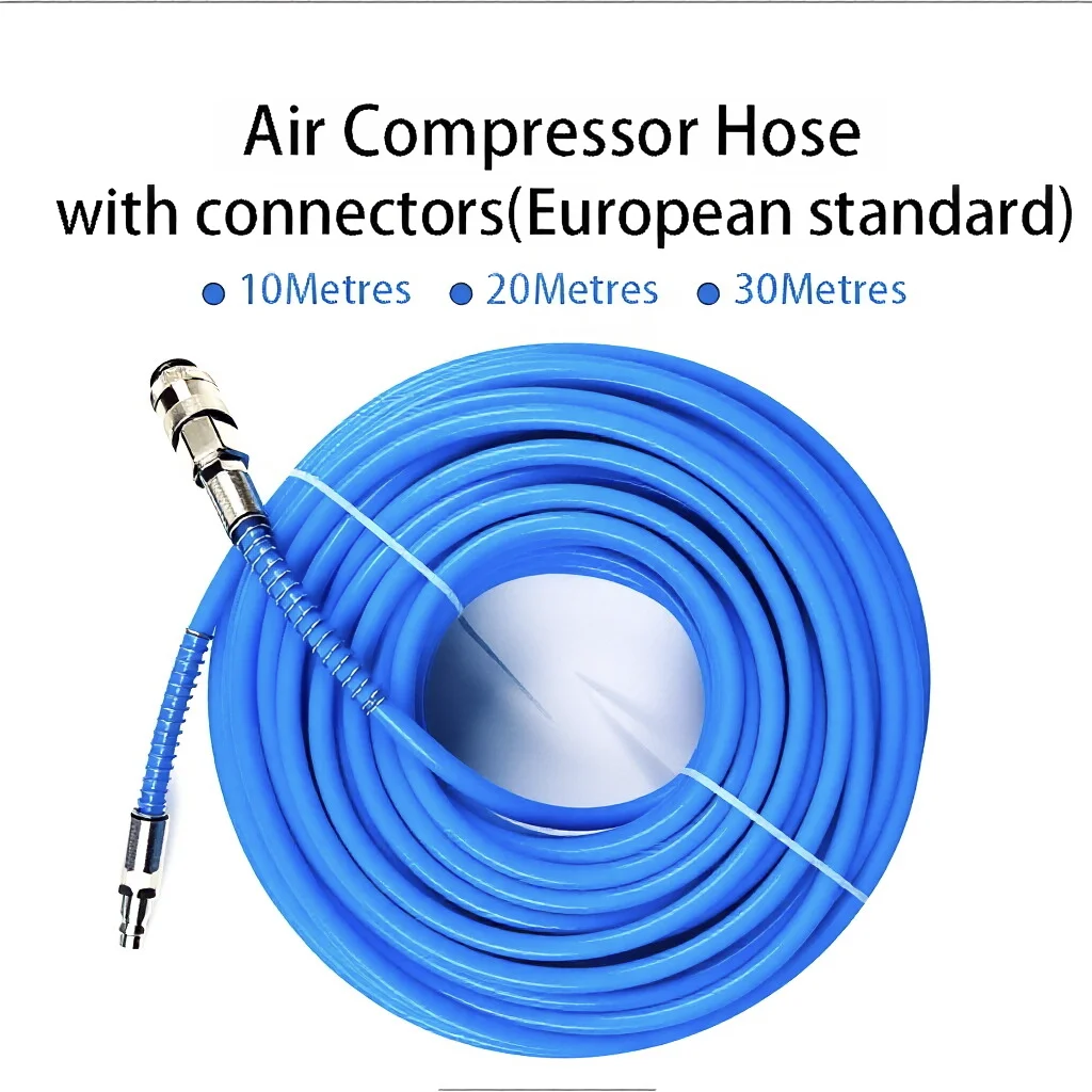 AGASEH 1 tuyau de compresseur d'air avec connecteur rapide (EU 3-en-1 avec protection à ressort), tuyau d'air en PU renforcé Flexible 10/20/30m 8*5m