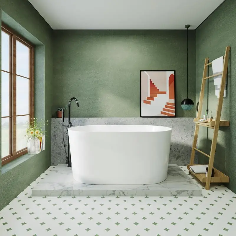 

51" Acrylic Freestanding Soaking Tub, Oval White Bath Tub with Chrome Drain, CUPC Certified