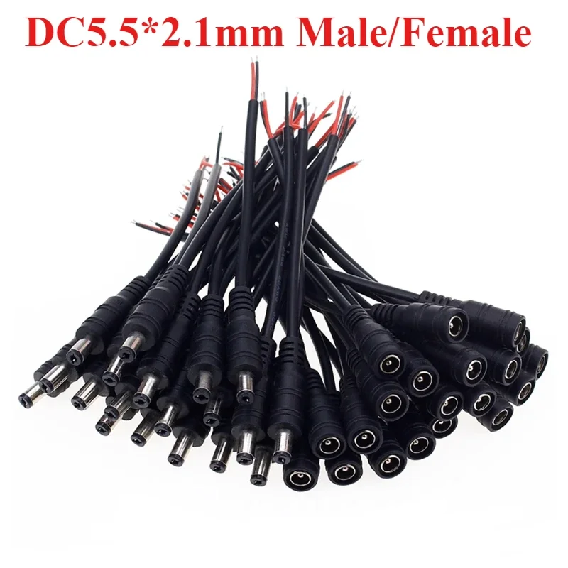 10/30/50Pcs/lot DC5.5*2.1mm Plug DC Single Male/Female head Cable Wire length 15cm 22AWG Connector For 3528 5050 LED Strip Light