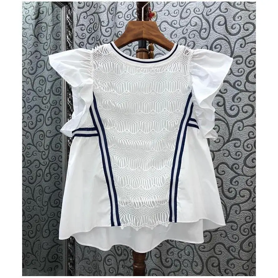 

Y2k Топ Шикарная Кружевная Лоскутная Полосатая Женская Одежда Милый Пуловер Готический Шикарный Кукольная Рубашка с Летящими Рукавами и О-образным Вырезом