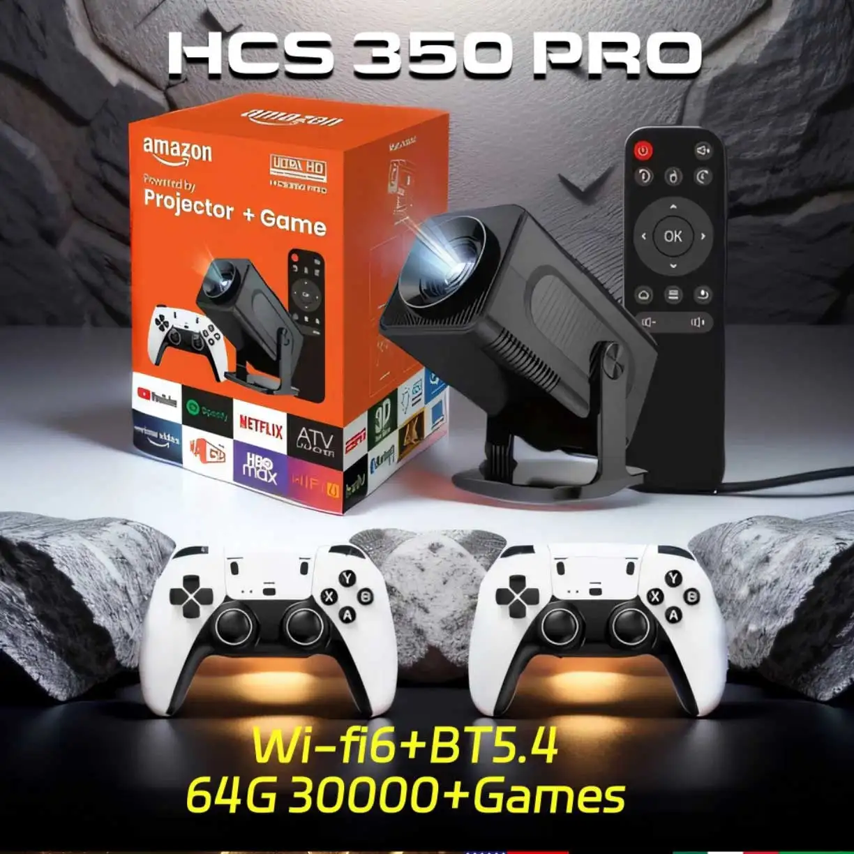 HCS350 Pro Game Consoles Projector WIFI Portable Intelligent Beamer Quad core ARM Cortex-A53 Support GB PS1 PSP NES SFC Games