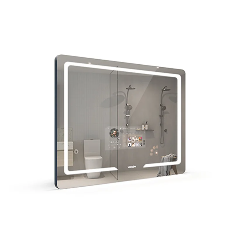 Modern Style Rectangular Time display Mirror Bathroom customized LED Backlit Defogger Smart Mirror