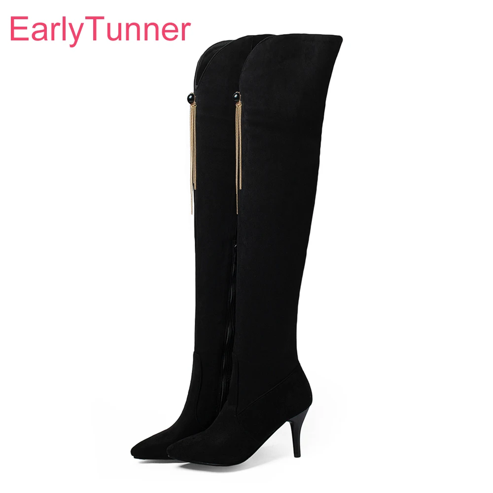 Hot  Brand New Fashion Black Gray Women Over The Knee High Boots High Heels Lady Shoes Plus Big Small Size 11 32 43 46 48