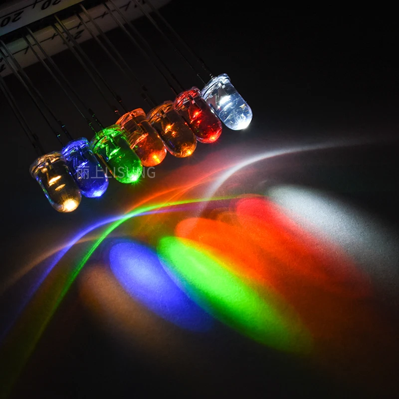 100Pcs/Bag 5mm Led Diode Round Clear Lens Warm White Green Blue Red Yellow Orange UV 395nm High Luminous Through Hole Package