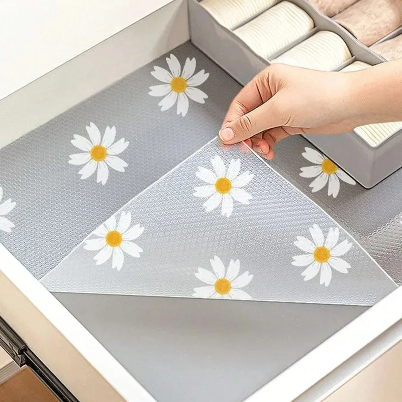 Daisy Shelf Liner for Kitchen Cabinets Non-Adhesive Drawer Liner Non-Slip Refrigerator Liner Waterproof Fridge Pad Cupboard Mat