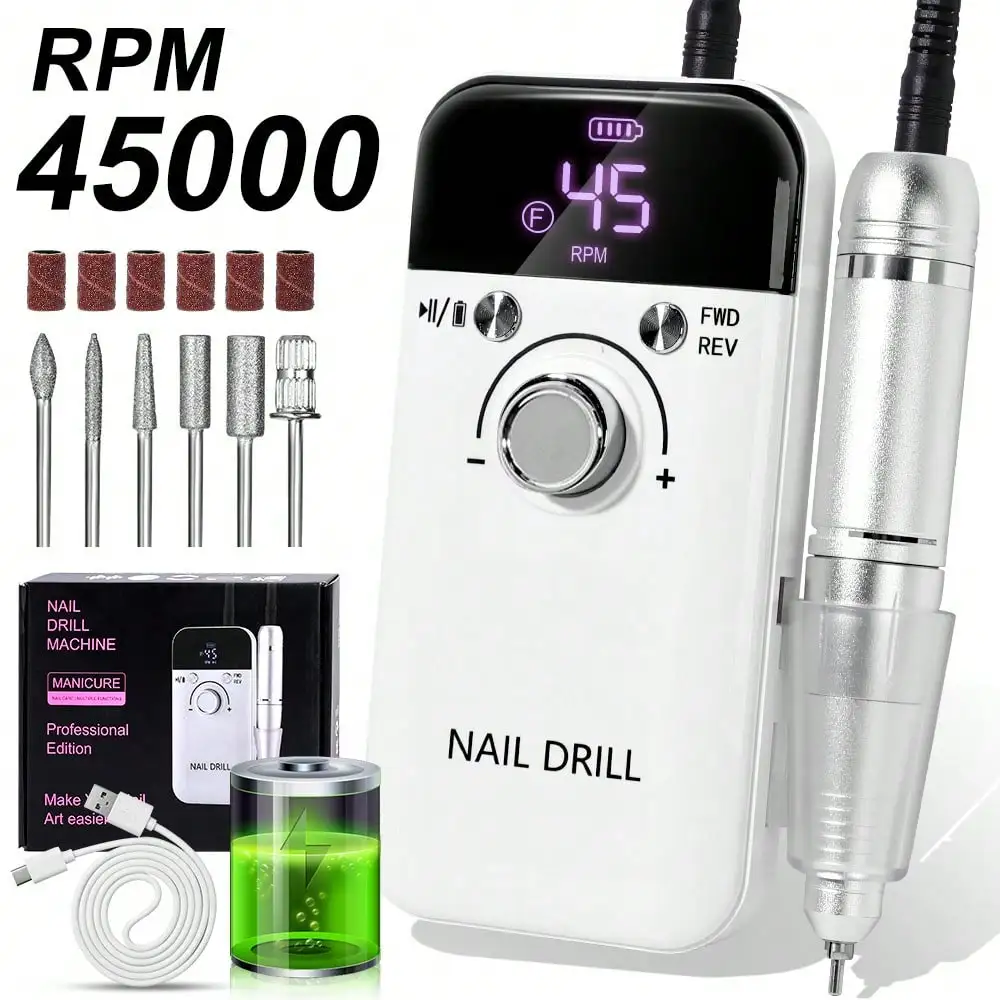 Professional 45,000RPM Electric Nail Drill - Portable, Rechargeable, Low Noise, Suitable For Manicure And Pedicure - USB Powered, Lithium Battery, Gift For Valentine's Day