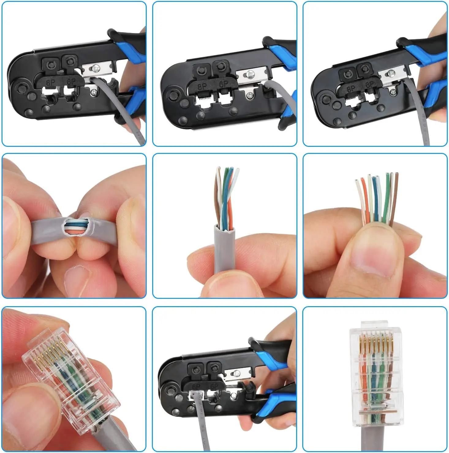 Imagem -04 - Ethernet Crimping Tool Grupo Network Cabo Tester Cut And Strip Tool Rj45 Rj11 Rj-11 6p Rj-12 8p Rj45