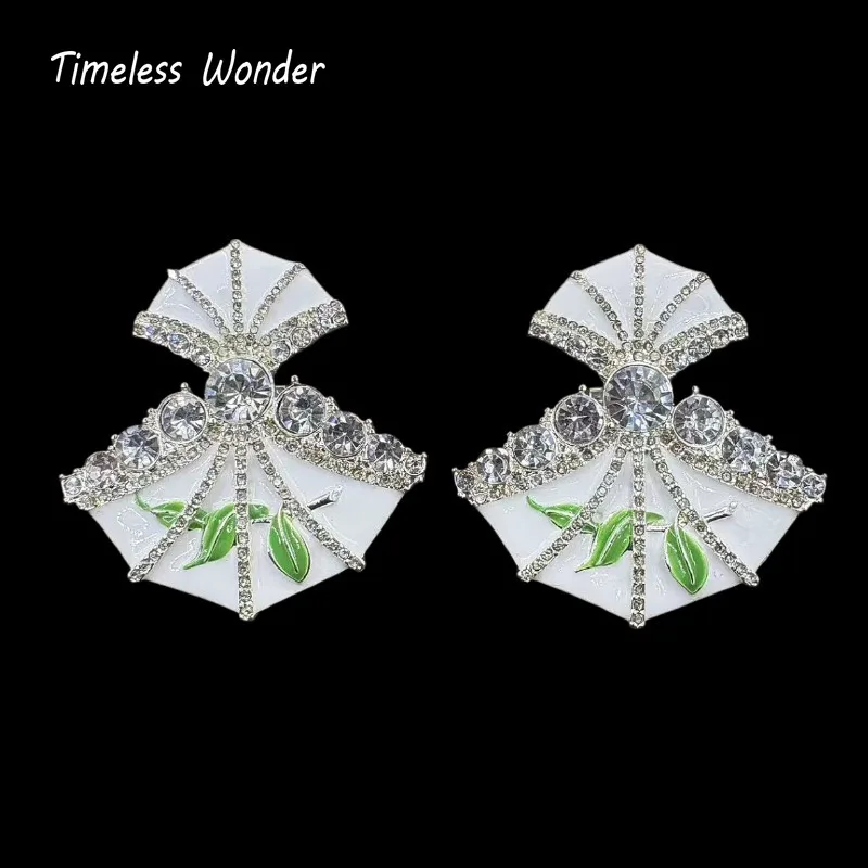 

Timeless Wonder Fancy Enamel Zircon Geo Fan Button Earrings for Women Designer Jewelry Punk Sweet Gift Rare Top Classy 3346