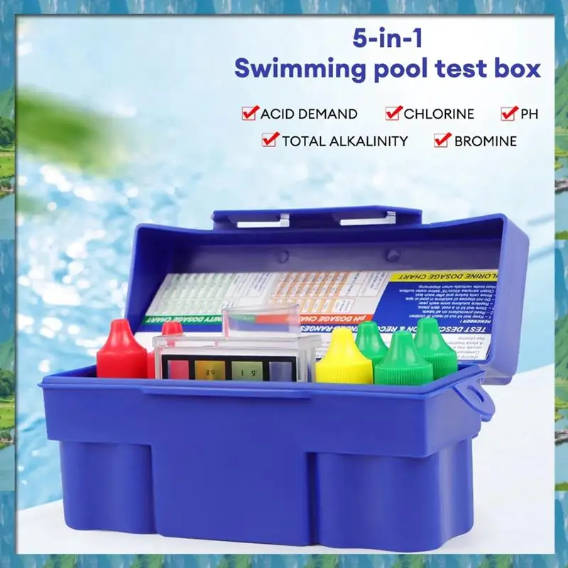 

Новый 5-сторонний тестовый комплект для бассейна и спа, кислотный спрос, хлор, щелочность, бромин, набор тестеров качества воды PH