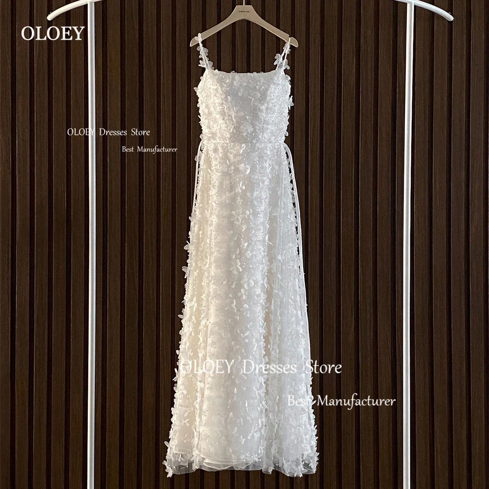 OLOEY Exquisite 3D Appliques Glittery Wedding Dresses Korea Photoshoot Spaghetti Straps Bridal Gown Free Customized Party Gown