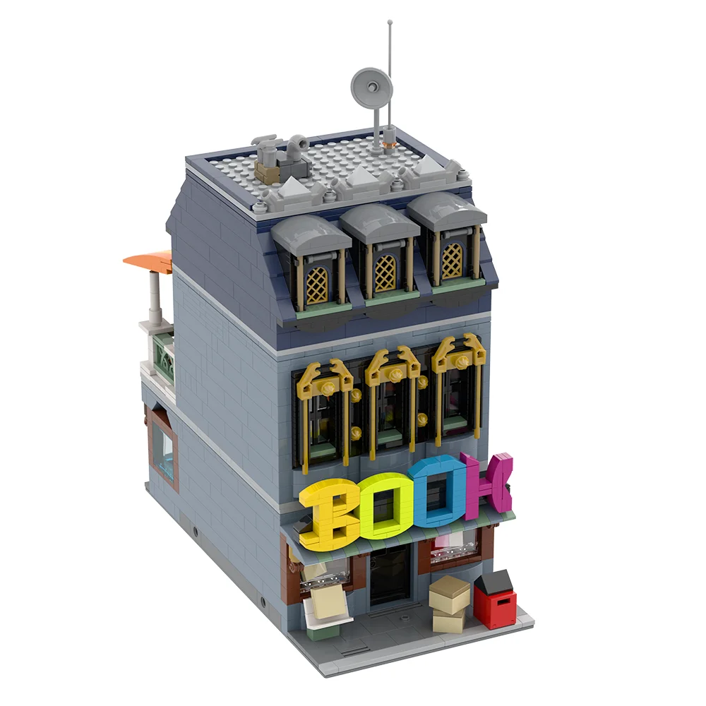 Gobricks MOC 작은 서점 빌딩 블록 모델 마켓 스트리트 뷰 건축 벽돌 diy 어린이를위한 조립 장난감 선물