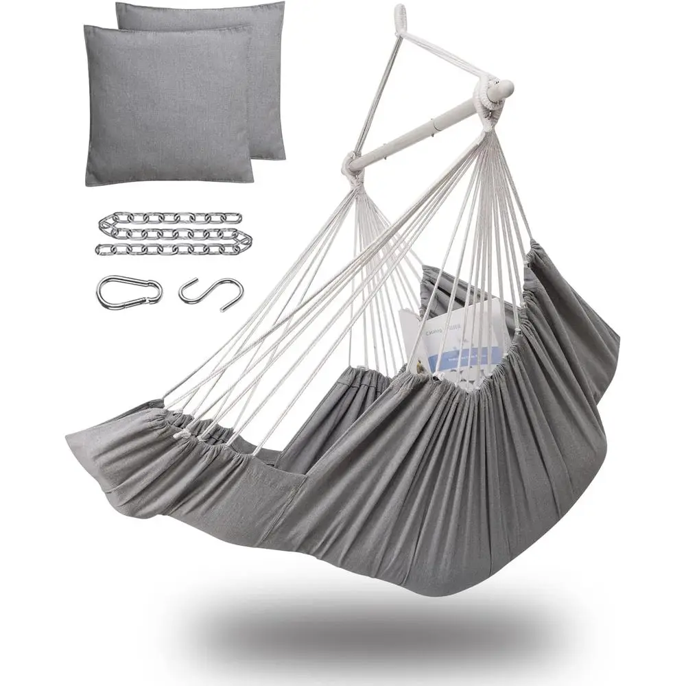Hammock Chair Hanging Chair Swing Bedroom with Oot Rest, Max 500 Lbs, Steel Spreader Bar with Anti-Slip Rings, 2 Cushions Includ