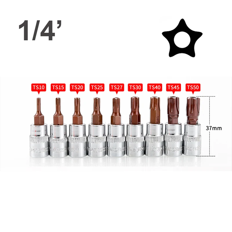 9pcs/set 5 Point Torx Screwdriver Bit 3/8 or 1/4 Inch Drive Socket Tools Pentalobe TS10 TS15 TS20 TS25 TS27 TS30 TS40 TS45 TS50