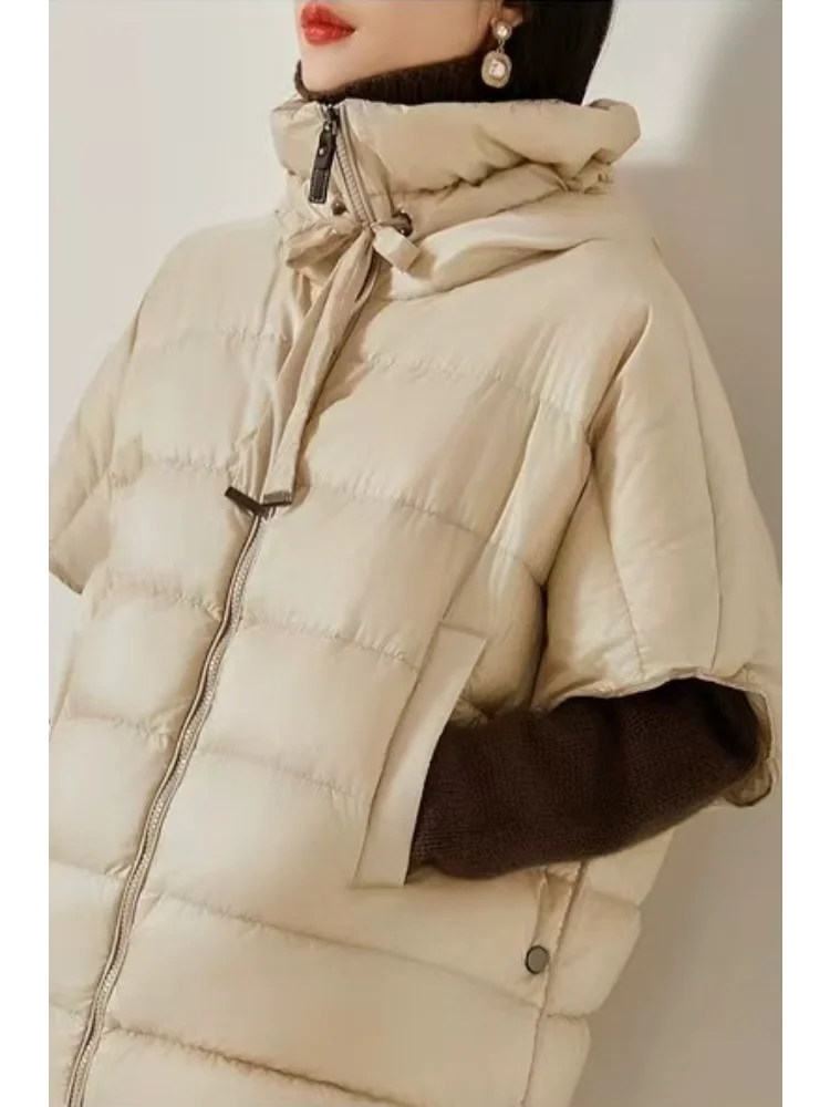 Colete feminino para baixo inverno novo sem mangas casacos puffer simples casual sólido elegante colete grosso quente com capuz curto para baixo