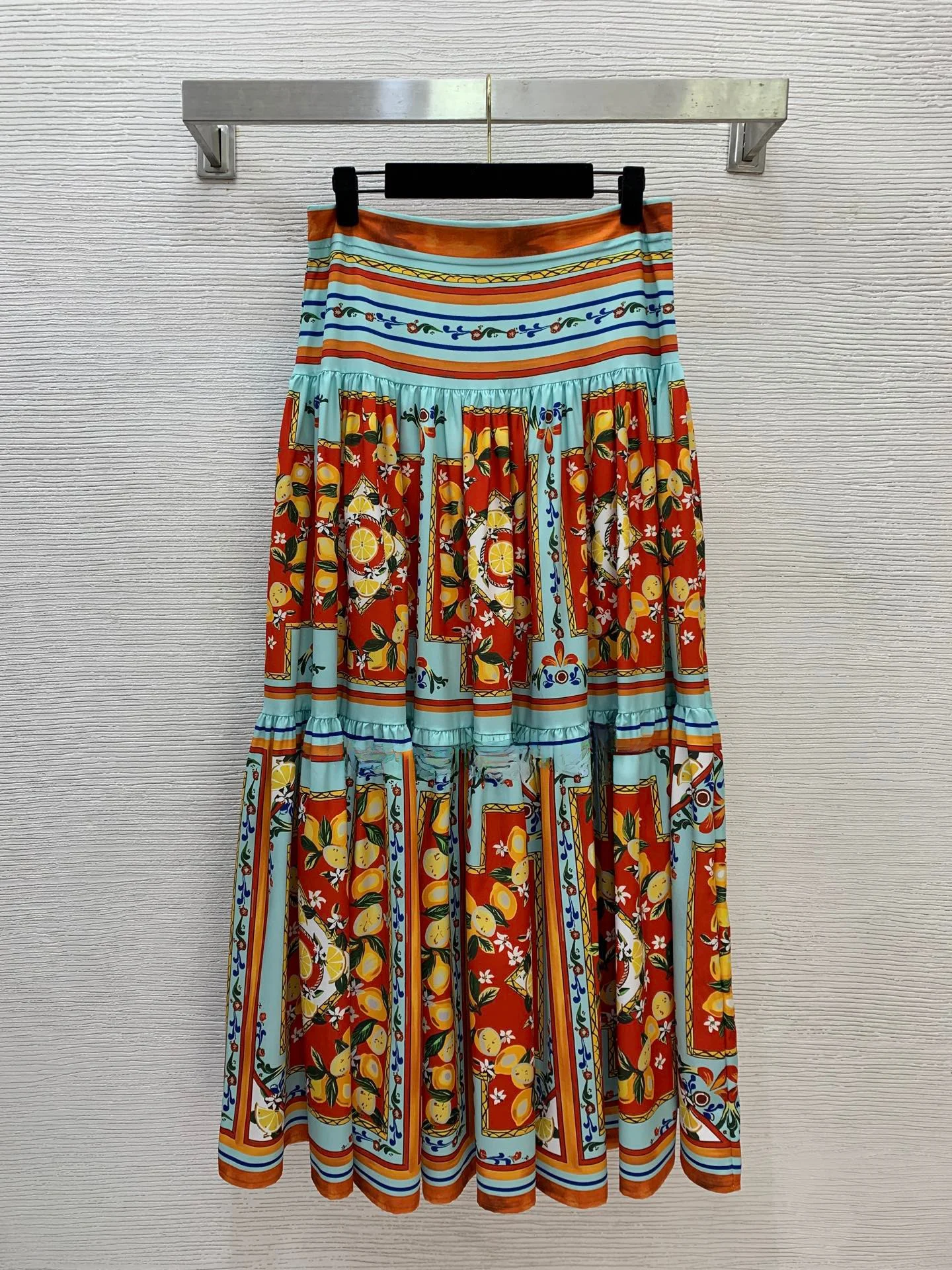 Early Spring Retro Lemon Print Mesh T-Shirt High Waist Skirt Set Women's Holiday Elegant Trendy High Waist Mesh Skirt