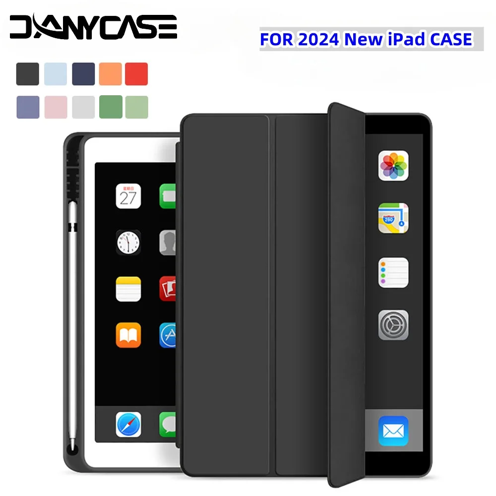 Funda para iPad 2024 Pro, 11, 13, M4, Air, 13 pulgadas, M2, TPU suave, de silicona, antiarañazos, anticaída, protectora con portalápices