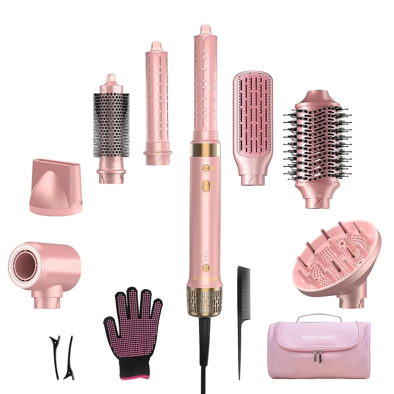 

8-in-1 Air Styler & Hair Dryer Brush with Travel Case - Auto Curls, Fast Drying, Thermal Round Brush for Smooth Blowouts