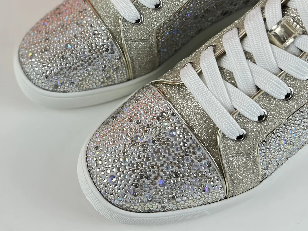 High Top Silver Rhinestone High Top Sneakers Men Luxury Spikes Shoes Spiked Studded Leather Casual Flats Red Bottom Party Shoes