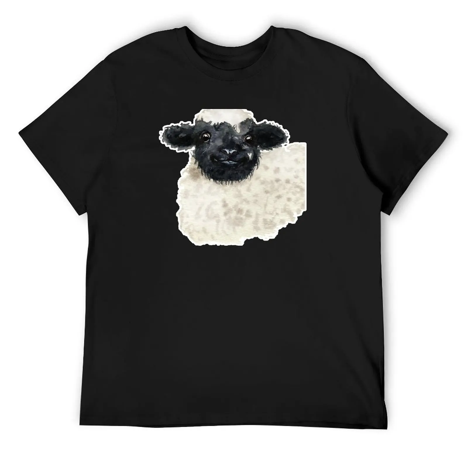 

Valais black nose sheep watercolour painting T-Shirt plus sizes anime figures quick-drying clothes for men