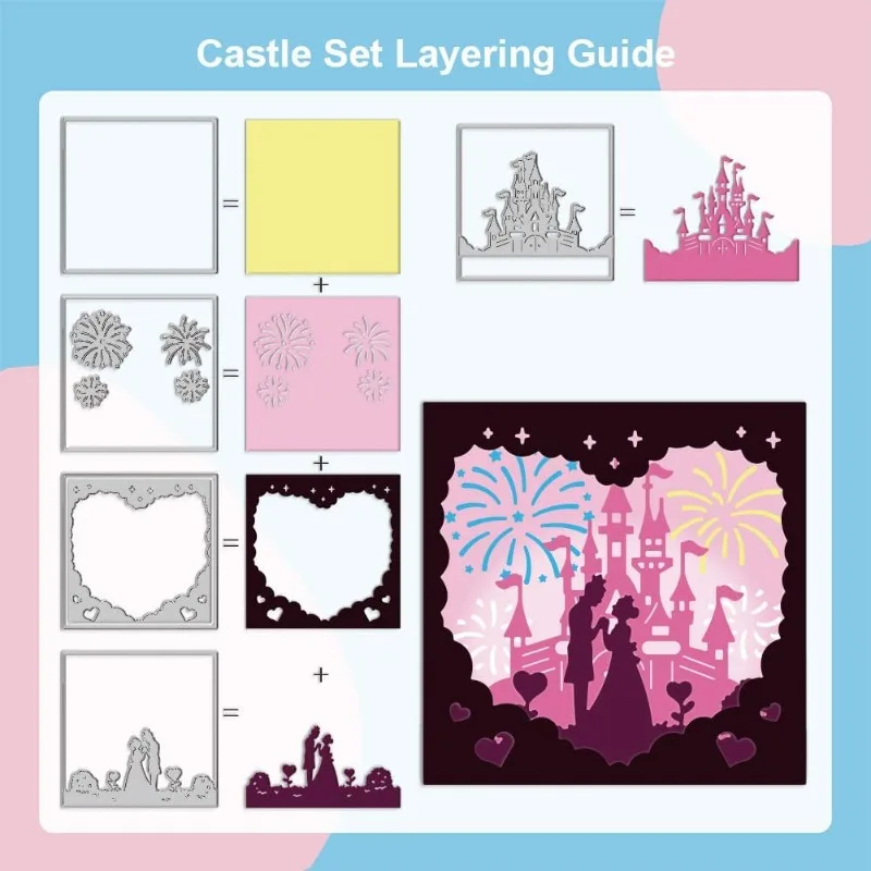 3pcs Layered Fairy Tale Castle Cutting Dies for Card Making Couple and Dragon Metal Die Cuts Cutting Dies Template DIY