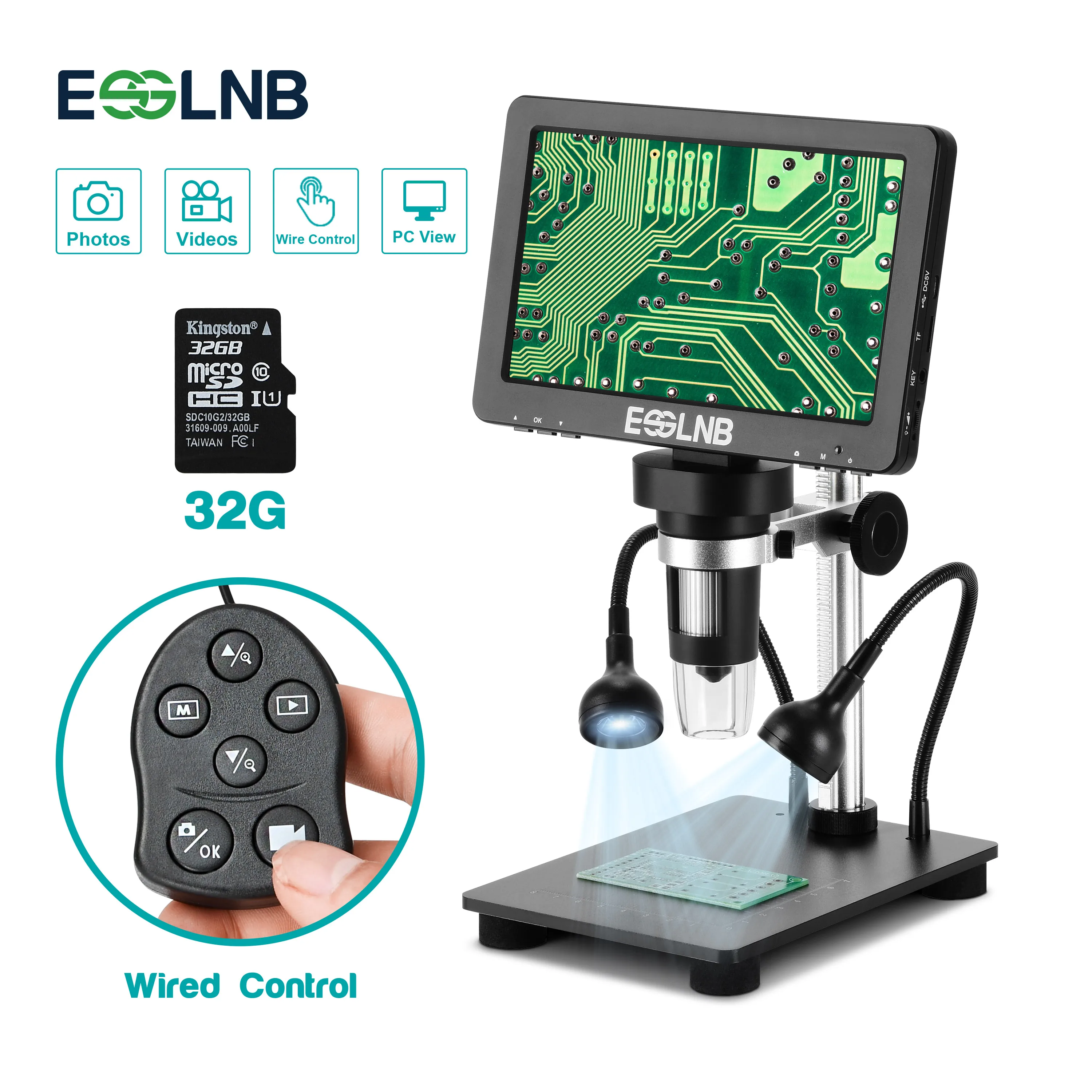 7 inch LCD Microscope 1200X Digital Microscope 1080P Video Camera Coin Microscopio with 32G Card & Remote Control