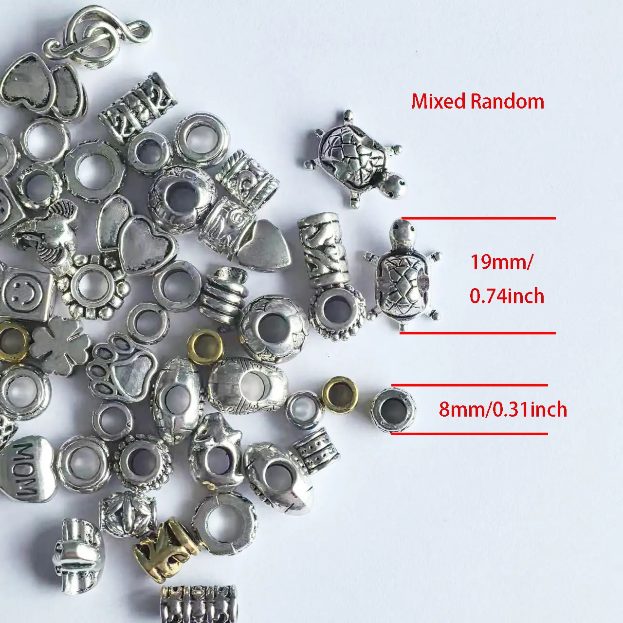 50PCS Mixed Shape Charm European Spacer Beads Fit Snake Chain DIY Bracelets Jewelry Making Accessories 8-20mm