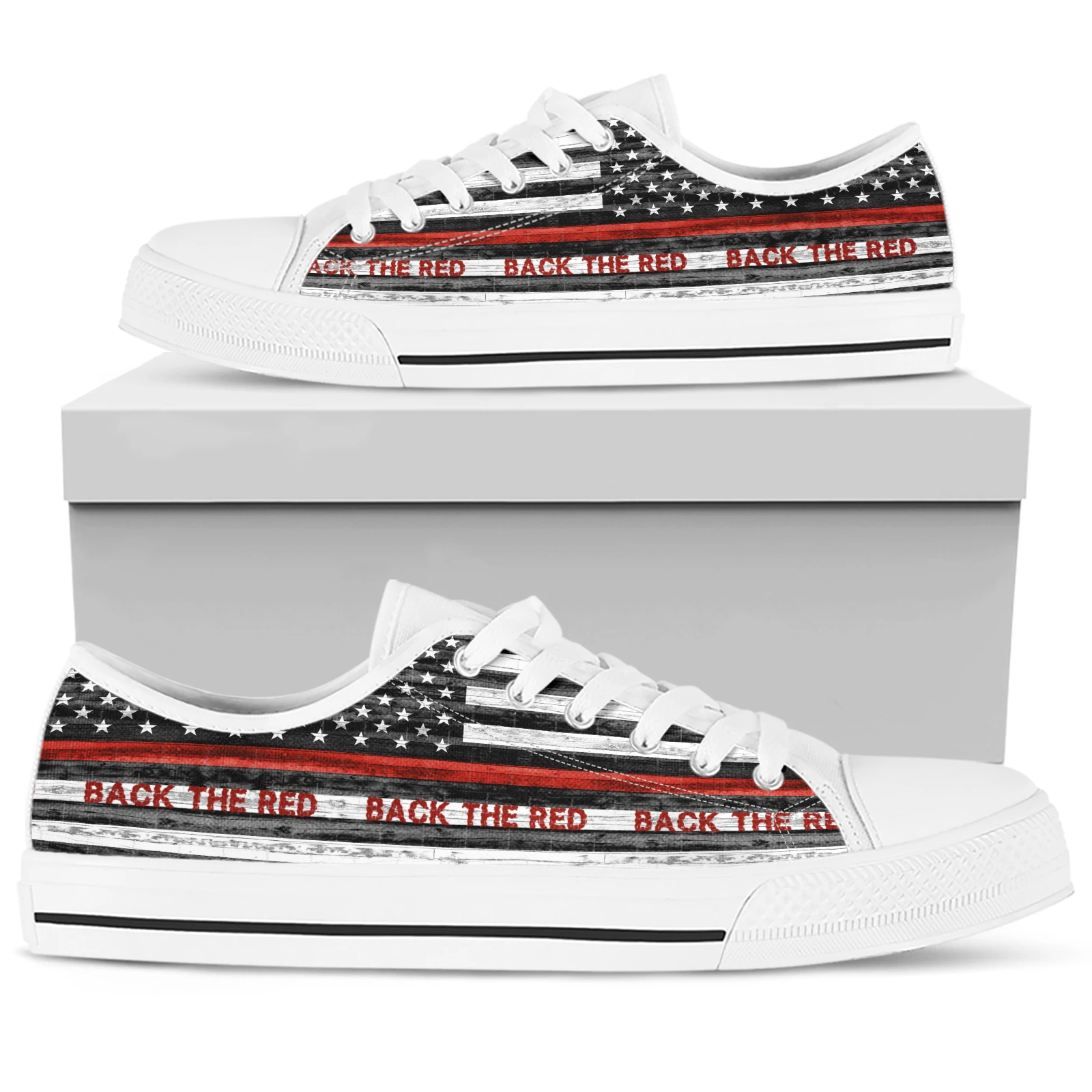 ELVISWORDS Thin Blue Stripe/Cordon Design Comfortable White Ladies Shoes American Flag Print Casual Sneakers Zapatos Planos