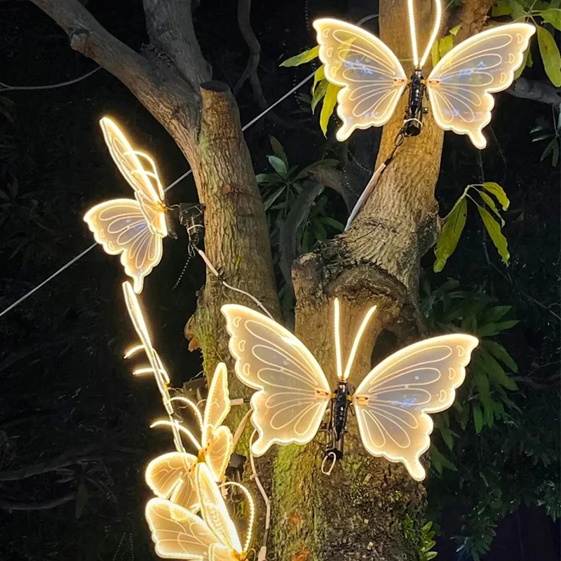 40/60CM LED Outdoor Simulation Dynamic Static Butterfly Lights Holiday Party Home Christmas Decorations With Transformer
