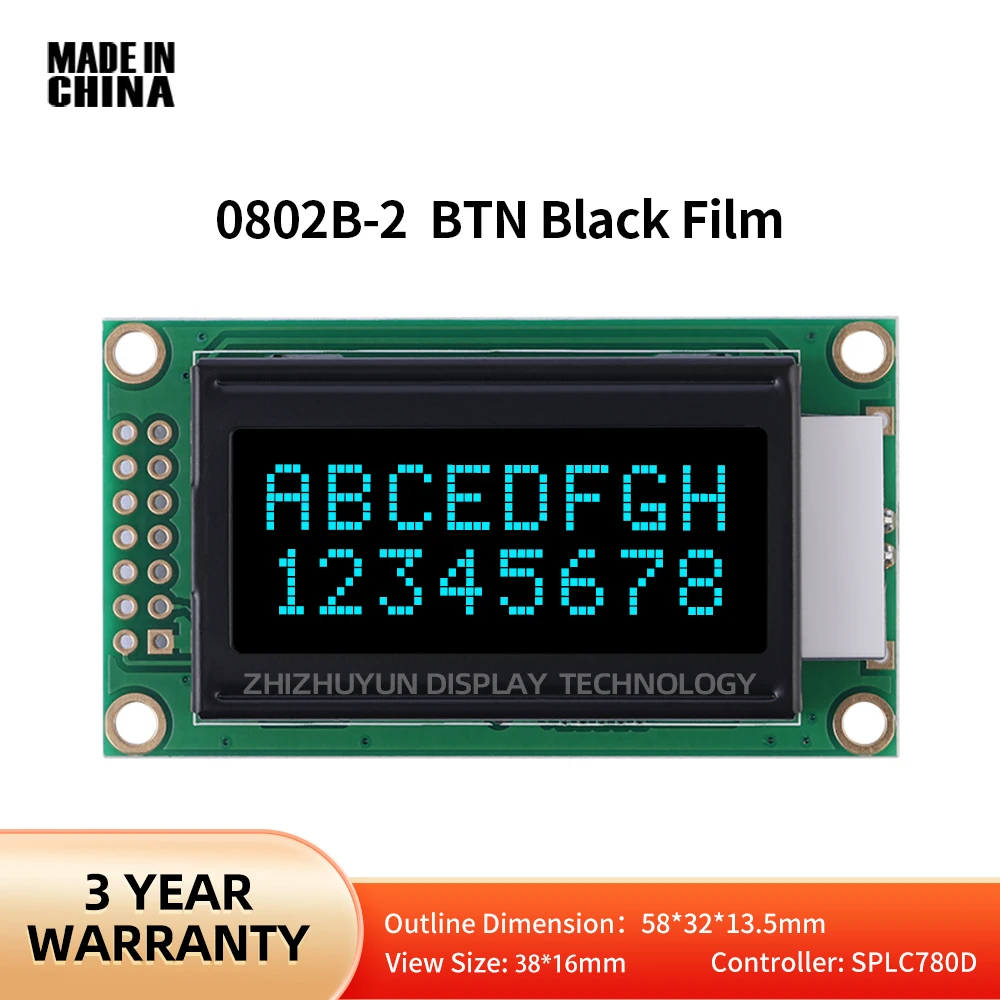 High Brightness LCD Screen BTN Black Film Ice Blue Characters 0802B-2 English LCD/LCM Display Screen Factory Direct Supply