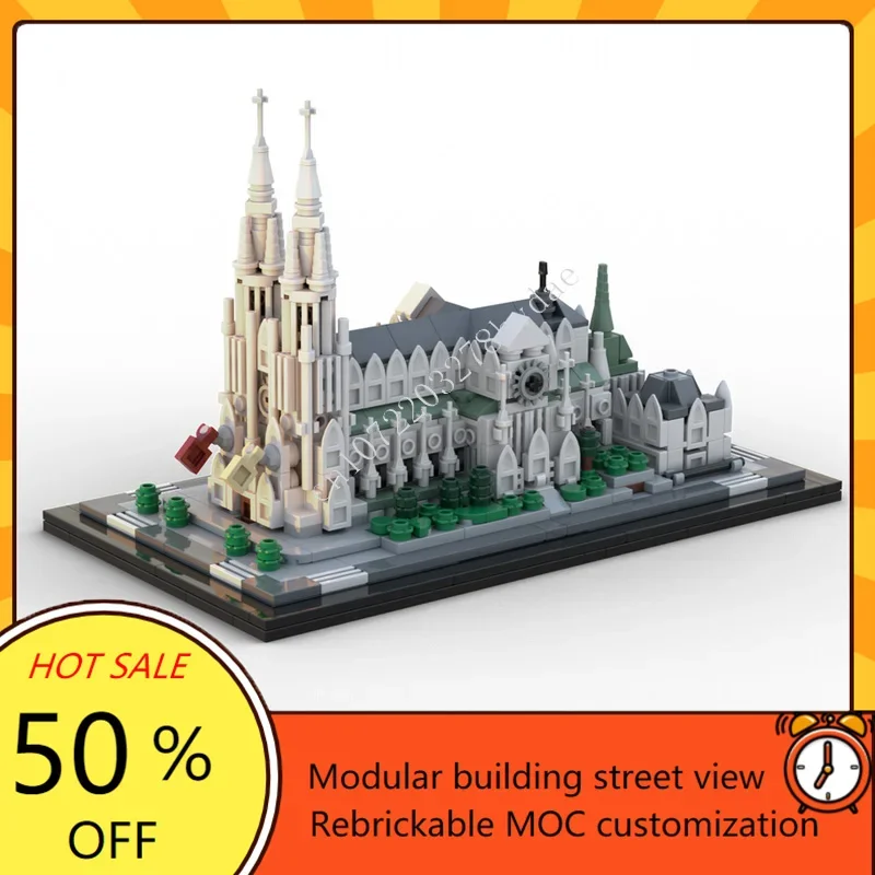 

843PCS St. Patrick's Cathedral 1:800 Modular MOC Creative street view Model Custom Puzzle Architecture DIY Model Toys Gifts