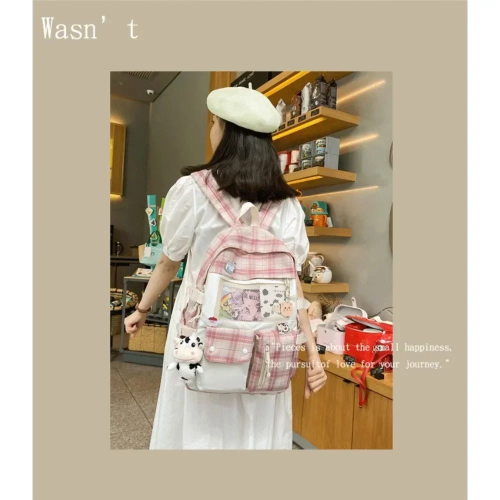 Large-capacity Cute Women Multi-Pocket Nylon Backpack Ins Junior High School Student School Bag Female Girl Backpack Laptop Book