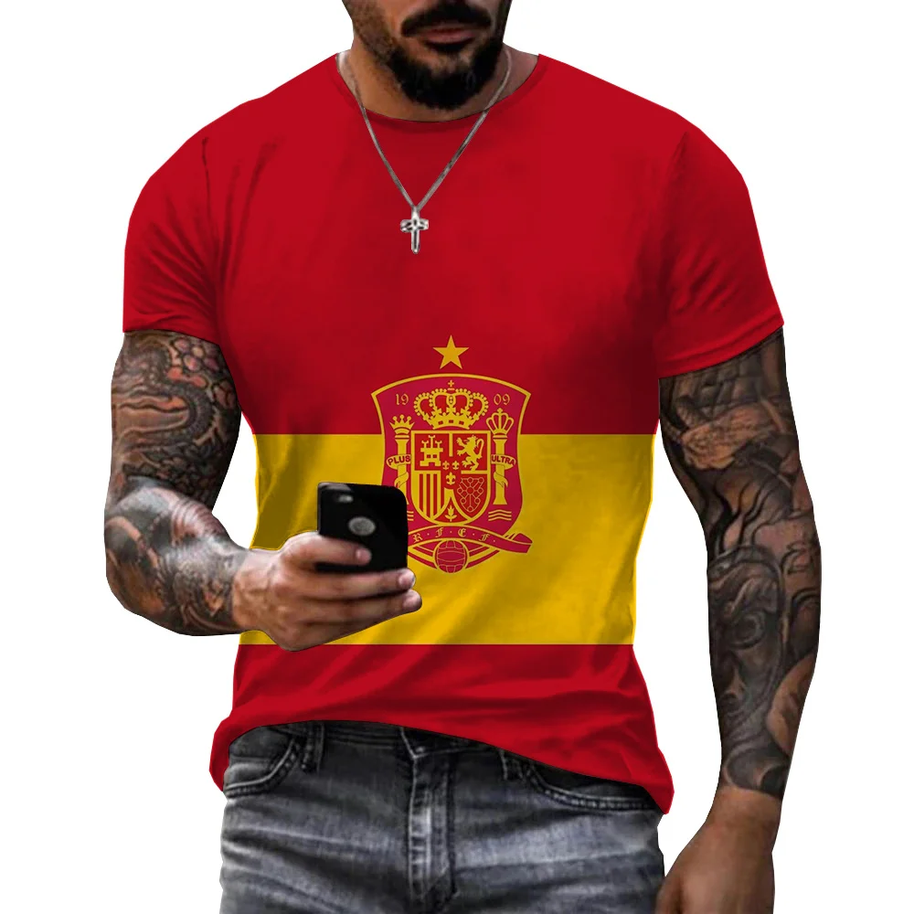 Newest Cool Summer Design Spain Flag 3D Print T-Shirt Men Casual Spain T-Shirt Funny Short Sleeve Printing 3D Oversized T Shirt