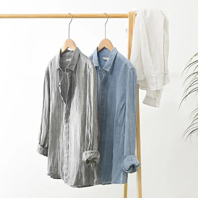 

Wrinkled Men's Linen Long Sve irt Casual Loose Fit Daily Wear Breathable Comfortable Square Collar Open Cardigan Sle