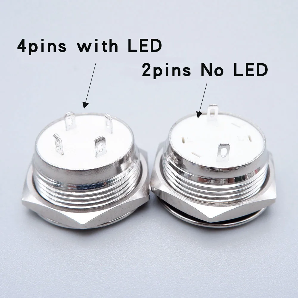 Ultra Short Metal Button Switch 12/16/19/22mm 1A Ring Lamp Power Symbol  Self Reset Momentary Waterproof LED Light 12V 24V 3V 5V