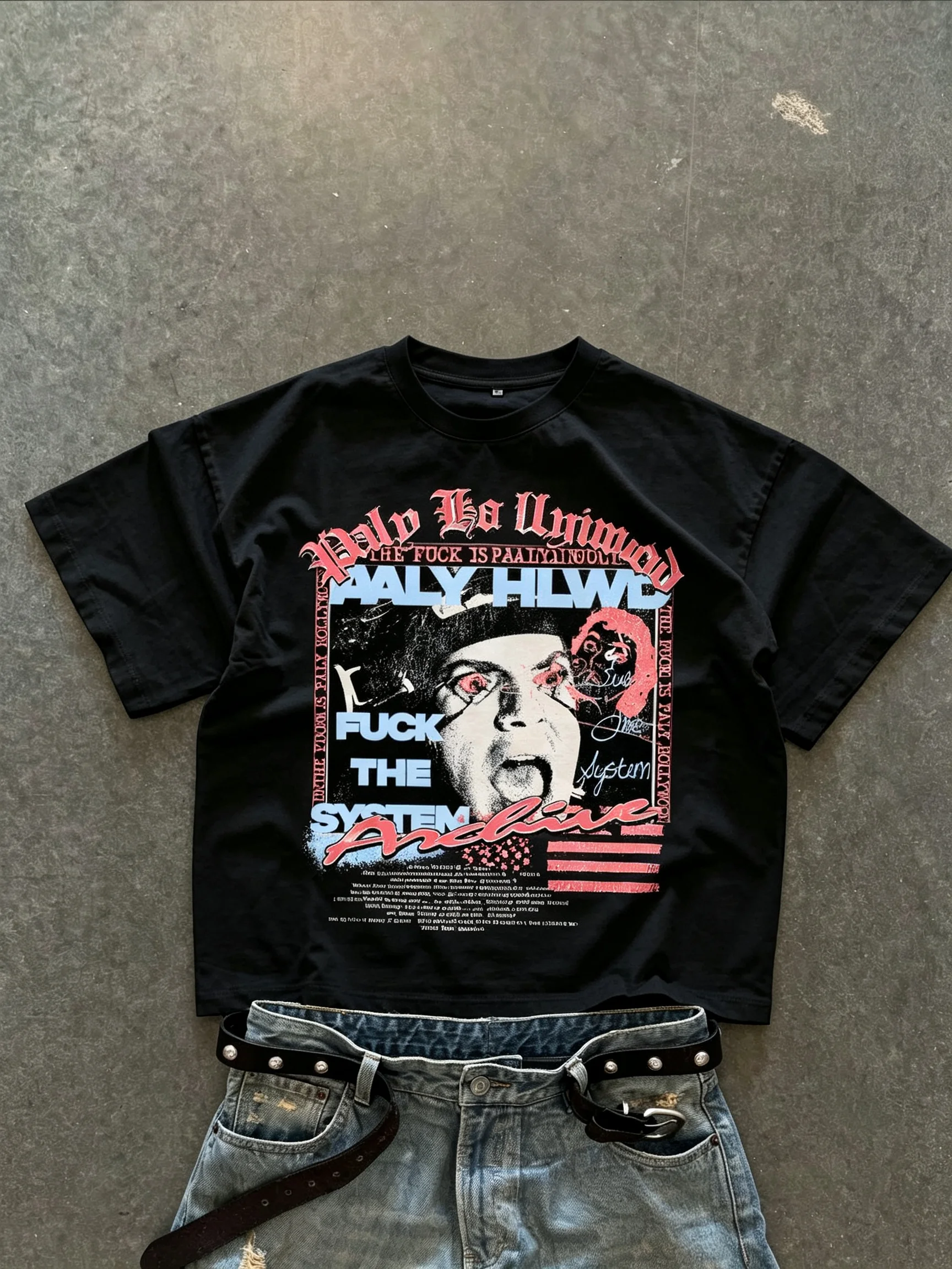 2026 New Parent‑Child Matching Cotton Cropped Tee Retro Grunge Rock Portrait Poster Mixed Print Family Short Sleeve T‑Shirt