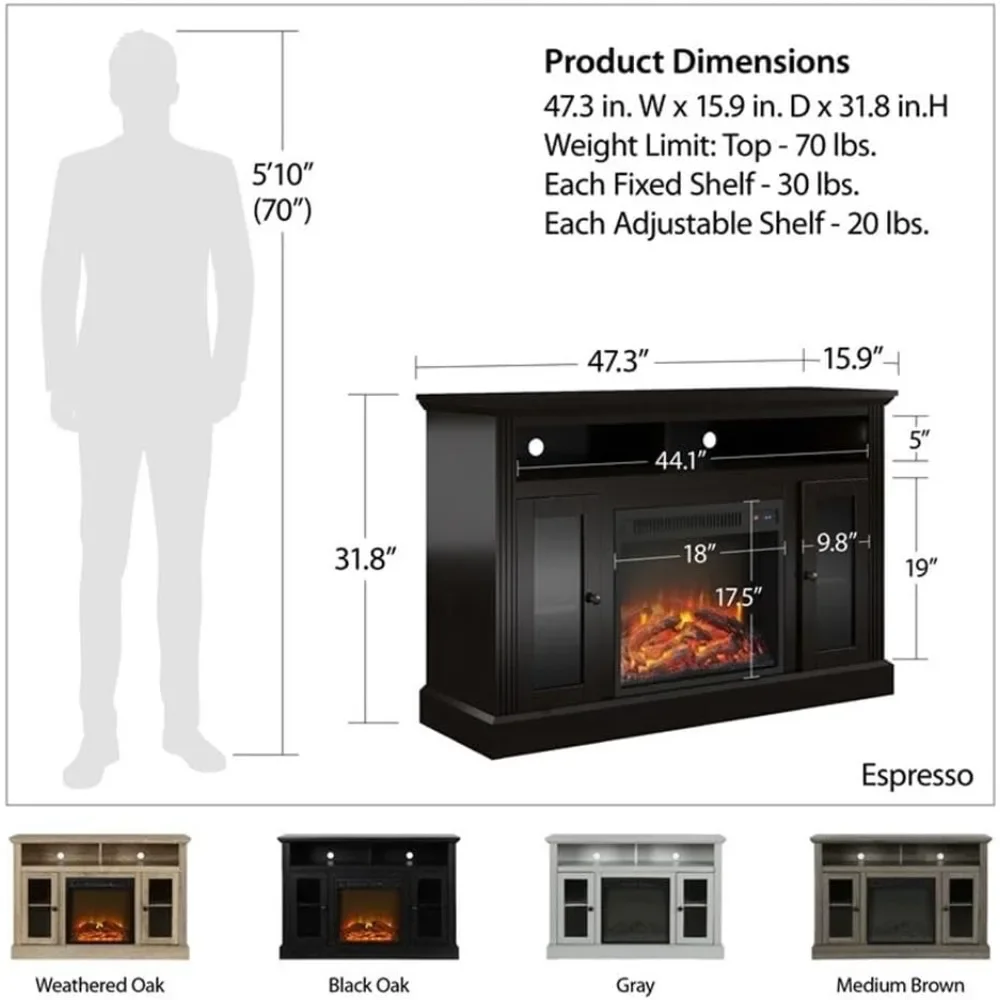 TV Stand for TVs Up To 50 Inch, Realistic Log and Flame Effec, Replaceable Electric Fireplace Insert Heater, Fireplace TV Stand